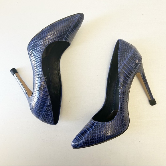 Aldo Blue Leather Snakeskin Pattern High Heels Pointed Toe Stilettos Size 7.5 - Picture 14 of 16